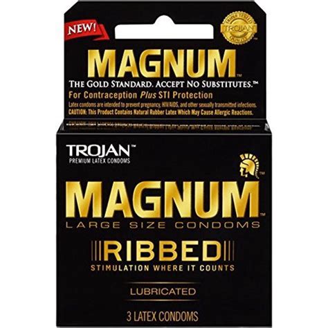 Trojan Magnum Ribbed Lubricated Premium Latex Condoms Large Size 3 Ct