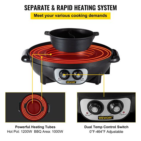 VEVOR 2 in 1 Elektrischer Hot Pot Grill 1200W 1000W Elektrische Topf GrillpfanneGeeignet für