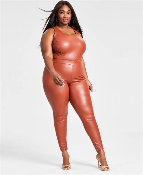 Nina Parker Plus Size Pleather Elasticized Waist Leggings Created For Macy S In Spice Modesens