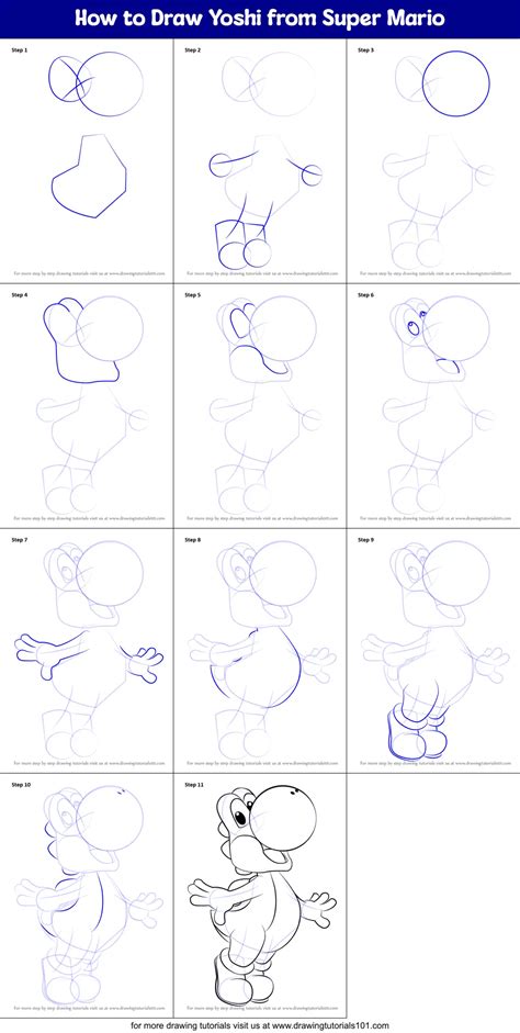 How To Draw Yoshi From Super Mario Printable Step By Step Drawing Sheet