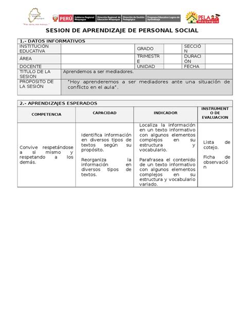 PDF Sesion De Aprendizaje Aprendemos A Ser Mediadores DOKUMEN TIPS