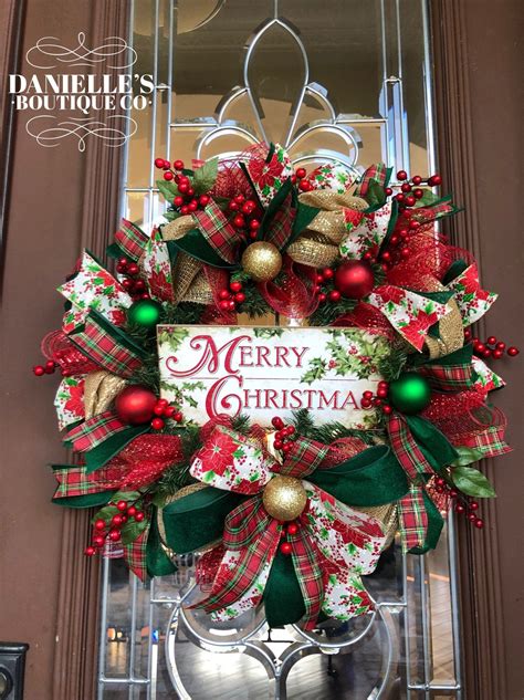 Christmas Wreath Christmas Door Wreath Christmas Decor Red Gold And