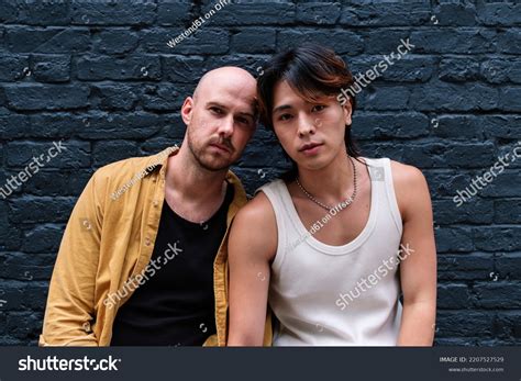 Gay Couple Front Black Brick Wall Stock Photo Shutterstock
