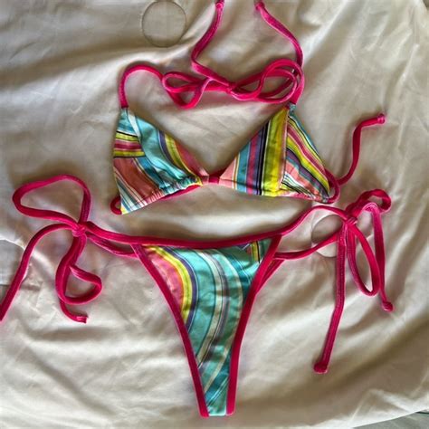 Frankie S Bikinis Swim Frankies Bikinis Phillipa Shine Micro Triangle Bikini In Rainbow