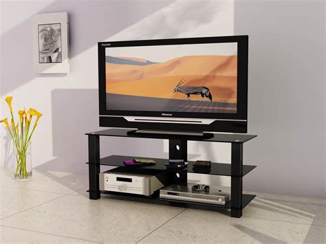 3 Shelf Tempered Glass TV Equipment Stand 1200mm Wide Black