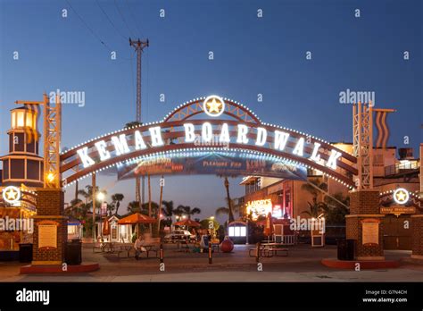 kemah boardwalk entrance  night stock photo alamy