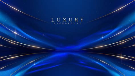 Blue Luxury Background With Golden Line Decoration And Curve Light Effect With Bokeh Elements