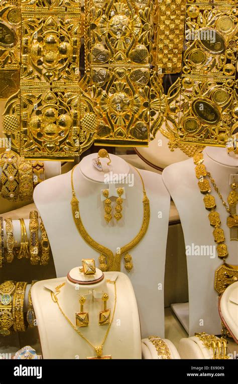 Gold Jewelry In The Deira Gold Souk Market Dubai United Arab Emirates