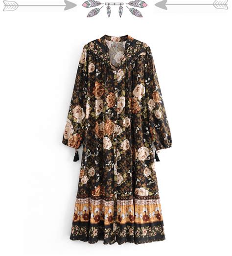 Robe longue boutonnage imprimée fleurs boho boheme chic monyronyboho