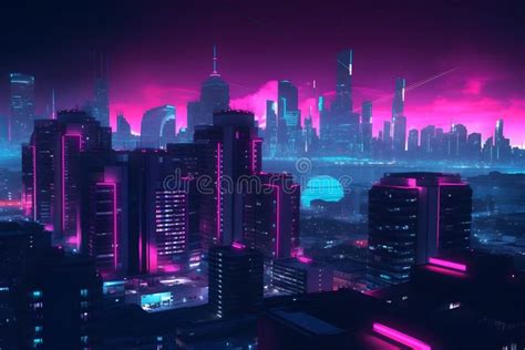 Neon City Synthwave Retrowave Style Neural Network Ai Generated Stock