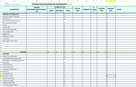 50 Residential Construction Cost Breakdown Excel