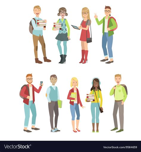 College Students Characters Set Royalty Free Vector Image