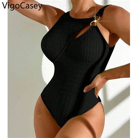 Vigocasey 2024 Solid Ring Patchwork Swimwear Women Sexy Hollow Push Up