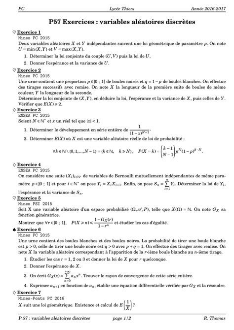 loi de probabilité d une variable aléatoire discrète