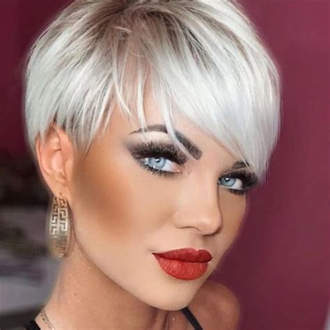 Creamily Blonde Wigs For White Women Layered Pixie Cut Wigs With Bangs