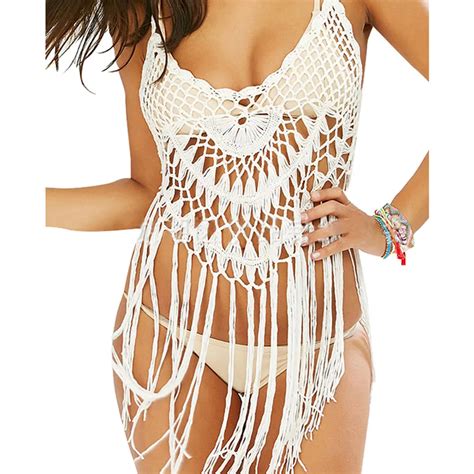 Sexy Beach Dresses Bikini Plage Swimwear Women Tassel Crochet Hollow Plus Swimsuit Dress