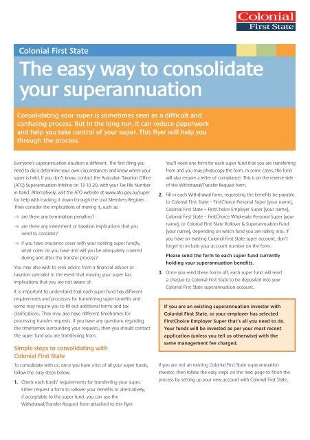 Colonial First State The Easy Way To Consolidate Your Superannuation