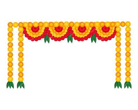 Premium Vector | Flower garland with Marigold flower and mango leaves ...