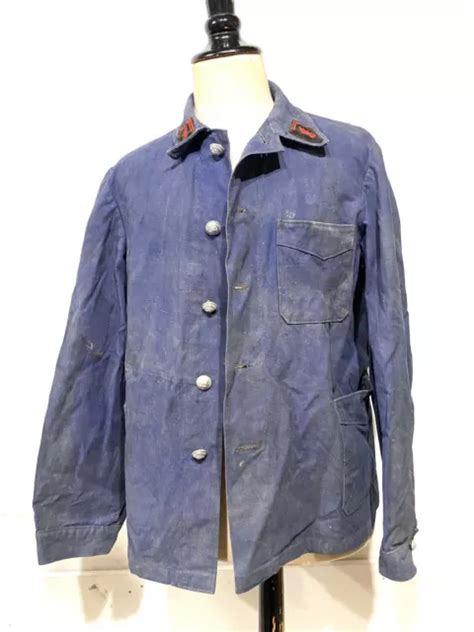 Ancienne Veste Vareuse Bleu De Travail En Jean De Pompier Militaire Eur