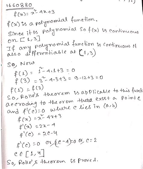 Verify Rolles Theorem For The Following Function On The Indicated