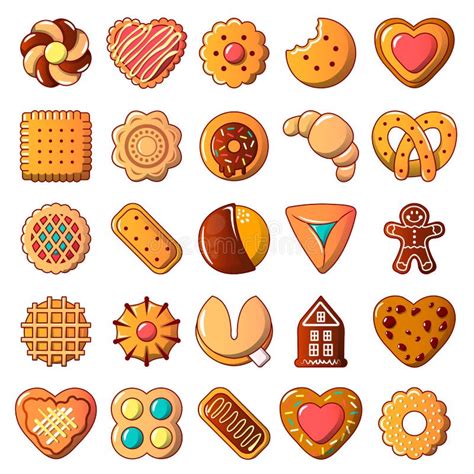 Cookies Biscuit Icons Set Cartoon Style Stock Vector Illustration Of