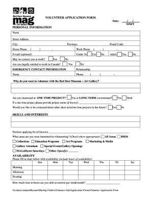 Fillable Online Volunteer Application Form Date Dmy Personal Fax Email