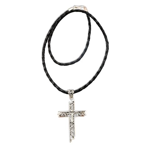 Leather cross necklace - Contemporary Cross | NOVICA