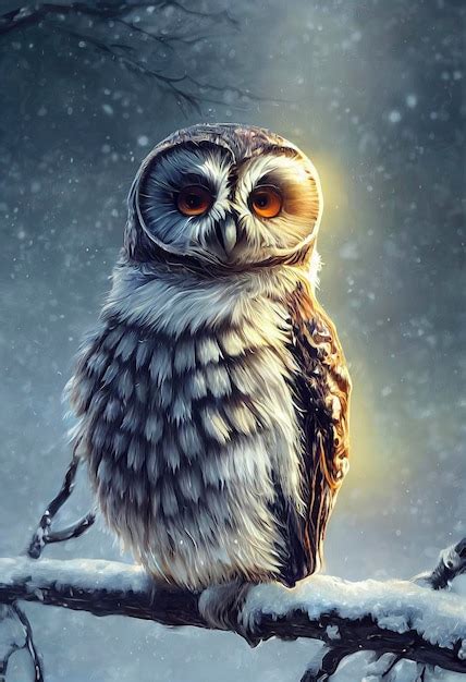 Tiny Cute Owl En La Nieve Ilustraci N De Lindo B Ho En Paisaje Navide O