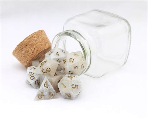 Molten Gold Marble 8 Piece Handmade Sharp Edge Dnd Dice Set Whitegold