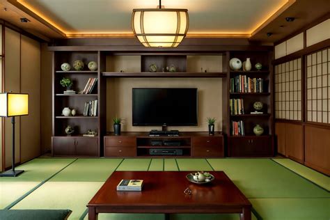 Japanese design-style (living room interior) with bookshelves and ...