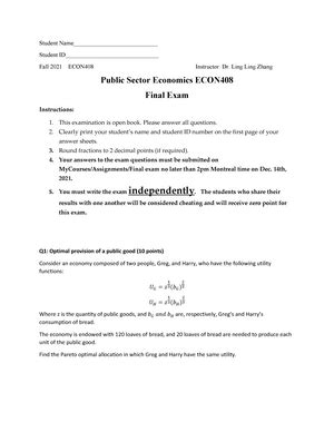 Midterm Review ECON 408 Midterm Review ECON Public Finance Field Of