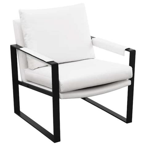 Benjara White And Black Vegan Faux Leather Arm Chair With Removable