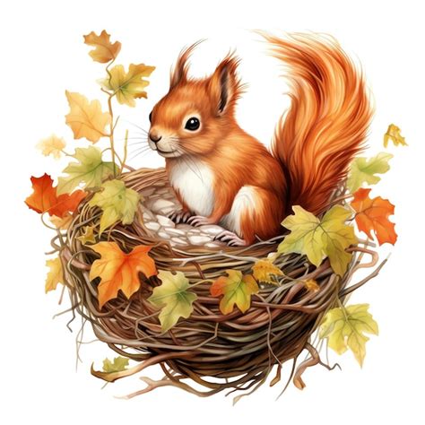 Premium Photo | Beautiful A squirrel's nest watercolor clipart illustration