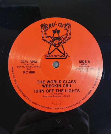 World Class Wreckin Cru Turn Off The Lights Vinyl 1987 Kru Cut