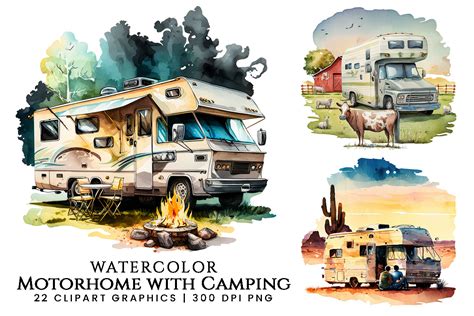 Watercolor Motorhome And Camping Clipart Graphic By Designscotch