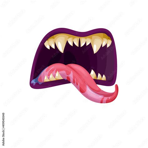 Vampire Or Monster Mouth With Fangs Vector Icon Open Scary Jaws With