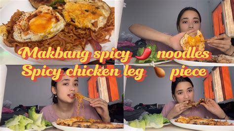 Mukbang 🍝🍗spicy 🌶️ Noodles 🍜 2spicy Chicken Leg 🍗 Pieces M