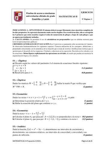 Exámenes de EBAU de Matemáticas II del 2021 Descargar exámenes