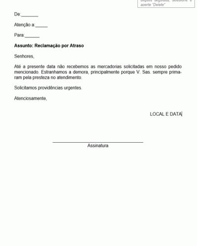 Refer Ncia De Reclama O Por Atraso Na Entrega De Pedido Modelo