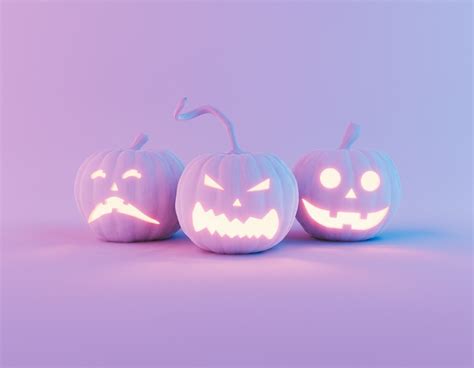 Premium Photo | Halloween pumpkins with neon light