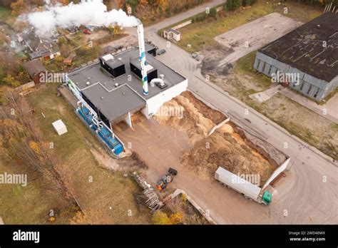 Drone Photography Of Biomass Power Plant And Biomass Storage Place