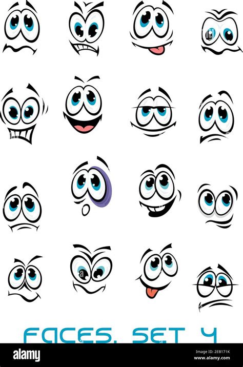 Caras de dibujos animados con diferentes emociones como feliz ...