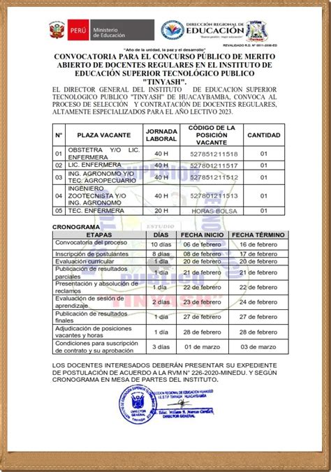 Convocatoria Para Concurso De Docentes Iestp Tinyash