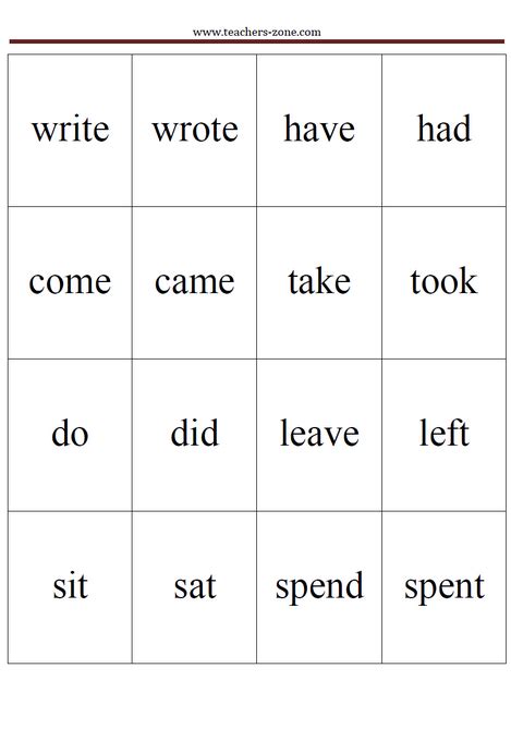 Past Tense Verbs Memory Cards Teacher S Zone Blog Teacher S Zone