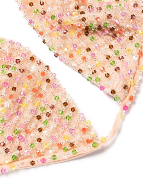 GCDS Bead Embellished Tulle Overlay Bikini Neutrals FARFETCH