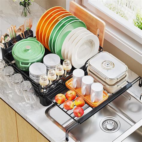 Extendable Dish Drying Rack 2 In 1 Multifunction Dish Rack For Kitchen Counter