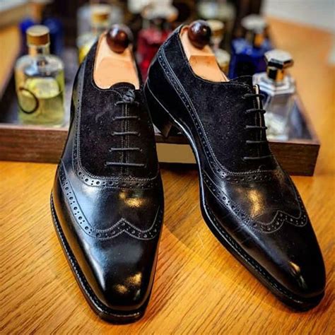 Black Suede Leather Wingtips Brogue Toe Shoes For Men Oxford Mens Patent Leather Dress Shoes