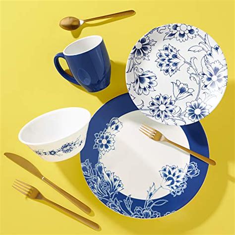 Corelle Boutique Indigo Blooms 16 Piece Chip Resistant Dinnerware Set