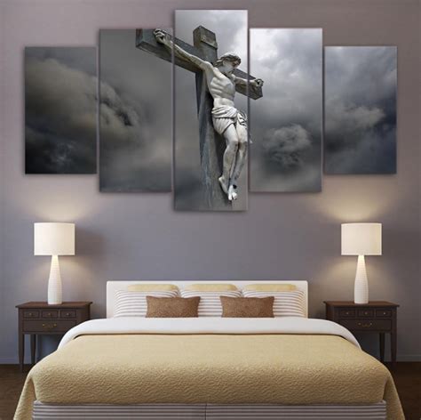 Jesus “on Cross” Religion 5 Panel Canvas Art Wall Decor Canvas Storm