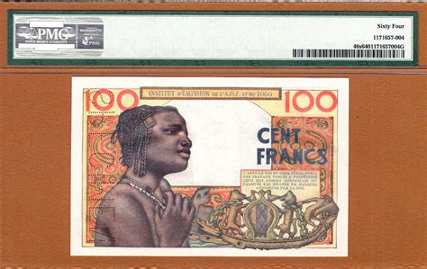 100 Francs French West Africa 1956 57 SPECIMEN Pick 46s Ch UNC PMG 64